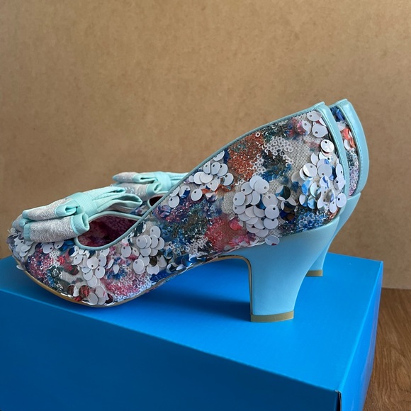 Irregular Choice “Lady Banjoe” Mid-Heel Blue Sequin Court Shoe Size UK 8/EU 42 - Picture 2 of 12